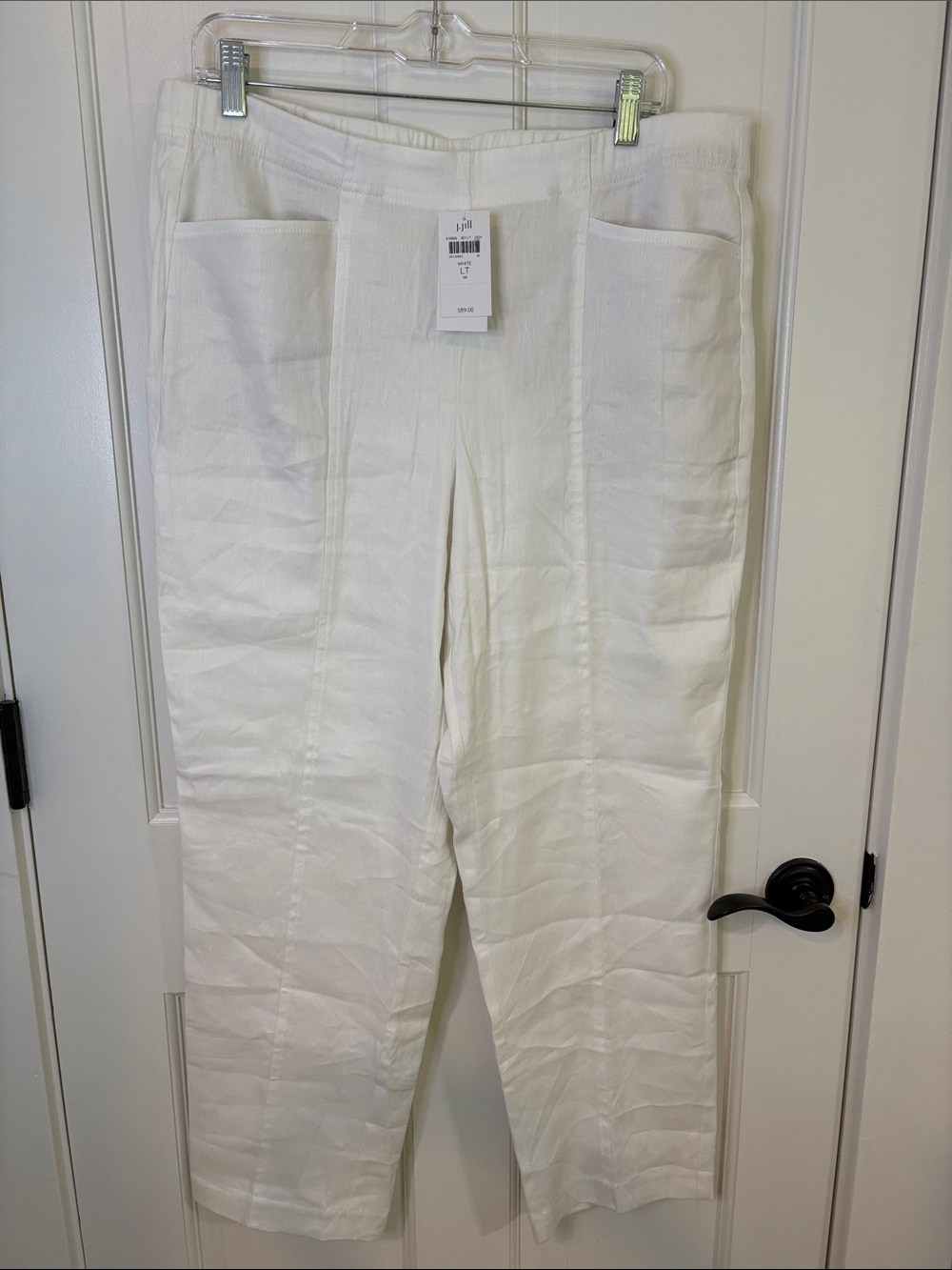 J. Jill NWT Size L Tall White Linen Blend Stretch Pull On Pants